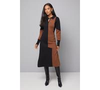 Wallis Women's Colour Block Collared Knitted Dress in Black | Size: Large Wallis Black L