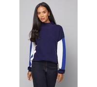 Wallis Women's Colour Block High Neck Ribbed Jumper in Navy | Size: Small Wallis Navy S