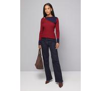 Wallis Women's Colour Block Rib Detail Knitted Top in Burgundy | Size: Large Wallis Burgundy L