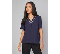 Wallis Women's Contrast Short Sleeve Overhead Shirt in Navy | Size: 14 Wallis Navy 14