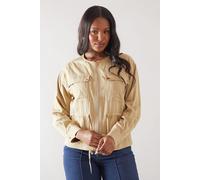 Wallis Women's Cotton Mix Drawstring Pocket Lightweight Jacket in Stone | Size: 14 Wallis Stone 14