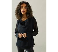 Wallis Women's Cowl Neck Shadow Stripe Collared Blouse in Navy | Size: 8