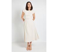 Wallis Women's Crepe Belted Cap Sleeve Midi Dress in Stone | Size: 16 Wallis Stone 16