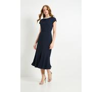 Wallis Women's Crepe Embellished Twist Midi Dress in Navy | Size: 20 Wallis Navy 20