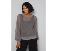 Wallis Women's Crochet Metallic Crew Neck Jumper in Gun Metal | Size: Large Wallis Gun Metal L