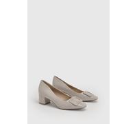 Wallis Women's Danny Faux Patent Leather Square Toe Covered Buckle Medium Block Heel Court shoes in Beige | Size: 4 Wallis Beige 4