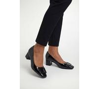 Wallis Women's Danny Faux Patent Leather Square Toe Covered Buckle Medium Block Heel Court shoes in True Black | Size: 4 Wallis True Black 4