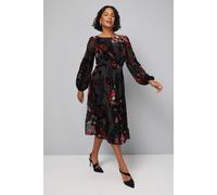 Wallis Women's Devore Floral Drape Midi Dress in Black | Size: 12 Wallis Black 12