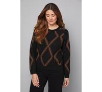 Wallis Women's Diamond Motif Crew Neck Jumper in Black | Size: Medium Wallis Black M