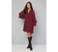 Wallis Women's Dobby Ruffle Sleeve Shift Dress in Wine | Size: 18 Wallis Wine 18