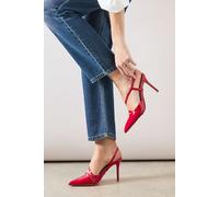 Wallis Women's Ella Faux Patent Leather Asymmetric Strap Slingback High Heel Court Shoes in Red | Size: 6 Wallis Red 6