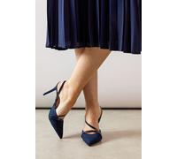 Wallis Women's Ella Faux Suede & Patent Leather Asymmetric Strap Slingback High Heel Court Shoes in Navy | Size: 6 Wallis Navy 6