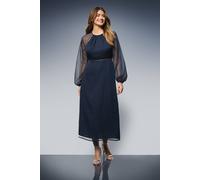 Wallis Women's Embellished Detail Midi Dress in Navy | Size: 12 Wallis Navy 12