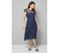 Wallis Women's Embroidered Mesh Fit & Flare Midi Dress in Navy | Size: 14 Wallis Navy 14