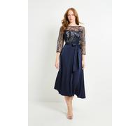 Wallis Women's Embroidered Mesh Midi Dress in Navy | Size: 16 Wallis Navy 16