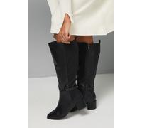 Wallis Women's Extra Wide Fit Hallen Stretch Back Medium Block Heel Knee Boots in Black | Size: 8 Wallis Black 8