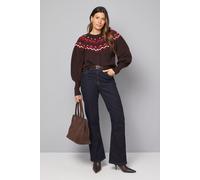 Wallis Women's Fairisle Puff Sleeve Cardigan in Brown | Size: Medium Wallis Brown M