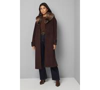 Wallis Women's Faux Fur Collar Tab Cuff Coat in Chocolate | Size: 14 Wallis Chocolate 14