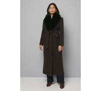 Wallis Women's Faux Fur Collar Tie Belt Coat in Chocolate | Size: 10 Wallis Chocolate 10