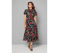 Wallis Women's Floral Burn Out Ruffle Midi Dress in Black | Size: 16 Wallis Black 16