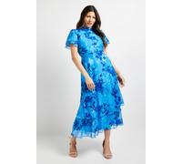Wallis Women's Floral Burn Out Ruffle Midi Dress in Blue | Size: 20 Wallis Blue 20