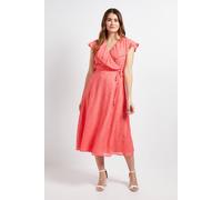 Wallis Women's Floral Burn Out Ruffle Midi Dress in Coral | Size: 12 Wallis Coral 12