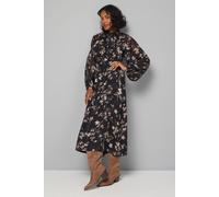 Wallis Women's Floral Burn Out Tie Neck Midi Dress in Black | Size: 14 Wallis Black 14
