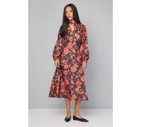 Wallis Women's Floral Button Tie Neck Midi Dress in Black | Size: 16 Wallis Black 16