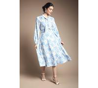 Wallis Women's Floral Button Tie Neck Midi Dress in Ivory | Size: 18 Wallis Ivory 18