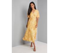 Wallis Women's Floral Chiffon Pleated Sleeve Midi Dress in Yellow | Size: 18 Wallis Yellow 18