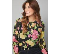 Wallis Women's Floral Chiffon Ruffle Blouse in Black | Size: 16 Wallis Black 16