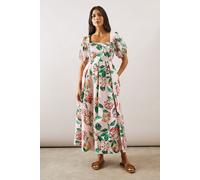 Wallis Women's Floral Cotton Puff Sleeve Midaxi Dress in Blush | Size: 12 Wallis Blush 12