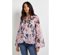 Wallis Women's Floral Double Ruffle Blouse in Blush | Size: 12 Wallis Blush 12