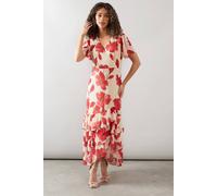 Wallis Women's Floral Frill Hem Chiffon Maxi Dress in Red | Size: 18 Wallis Red 18