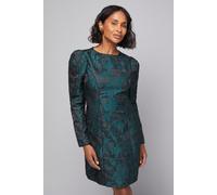 Wallis Women's Floral Jacquard Puff Sleeve Shift Dress in Green | Size: 14 Wallis Green 14