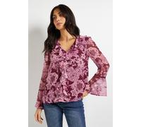 Wallis Women's Floral Lace Trim Ruffle Blouse in Pink | Size: 12 Wallis Pink 12