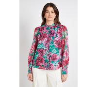 Wallis Women's Floral Organza Collarless Shirt in Green | Size: 20 Wallis Green 20