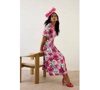 Wallis Women's Floral Ottoman Twill Puff Sleeve Midi Dress in Ivory | Size: 14 Wallis Ivory 14