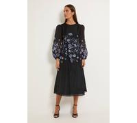 Wallis Women's Floral Placement Organza Midi Dress in Navy | Size: 12 Wallis Navy 12