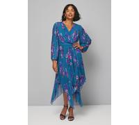 Wallis Women's Floral Pleated Asymmetric Wrap Dress in Teal | Size: 18 Wallis Teal 18