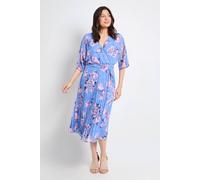 Wallis Women's Floral Polka Dot Mix Pleated Midi Dress in Blue | Size: 20 Wallis Blue 20