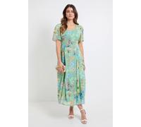 Wallis Women's Floral Print Chiffon Midi Dress in Green | Size: 14 Wallis Green 14