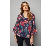 Wallis Women's Floral Print Flute Sleeve Top in Navy | Size: 10 Wallis Navy 10