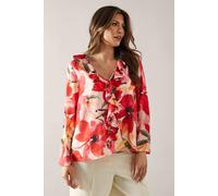Wallis Women's Floral Print Ruffle Detail Blouse in Pink | Size: 8 Wallis Pink 8