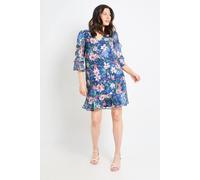 Wallis Women's Floral Print Ruffle Shift Dress in Navy | Size: 12 Wallis Navy 12