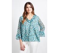 Wallis Floral Ruffle Detail Ladder Trim Blouse In Blue blue 16