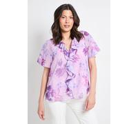 Wallis Women's Floral Ruffle Front Short Sleeve Top in Lilac | Size: 16 Wallis Lilac 16