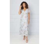 Wallis Floral Satin Ruffle Hem Midaxi Dress, 14, Blue
