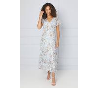 Wallis Women's Floral Satin Ruffle Hem Midaxi Dress in Blue | Size: 18 Wallis Blue 18