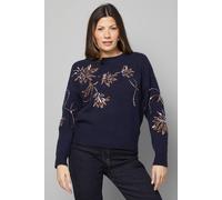 Wallis Women's Floral Sequin Pattern Crew Neck Jumper in Navy | Size: Medium Wallis Navy M